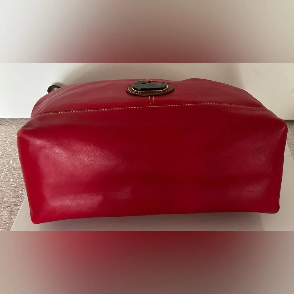Dooney & Bourke Red Leather Hobo with Brown Trim